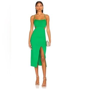 H:ours Haydon Dress in Green Sz M Revolve Cut Out Midi
